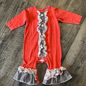 Red Orange Baby Romper with Ruffle Details
